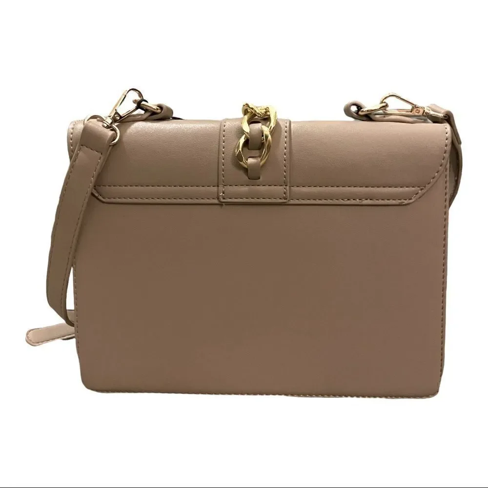 NEW Badgley Mischka Bag Cream Beige Plain Grain Crossbody Purse Gold Chain Strap